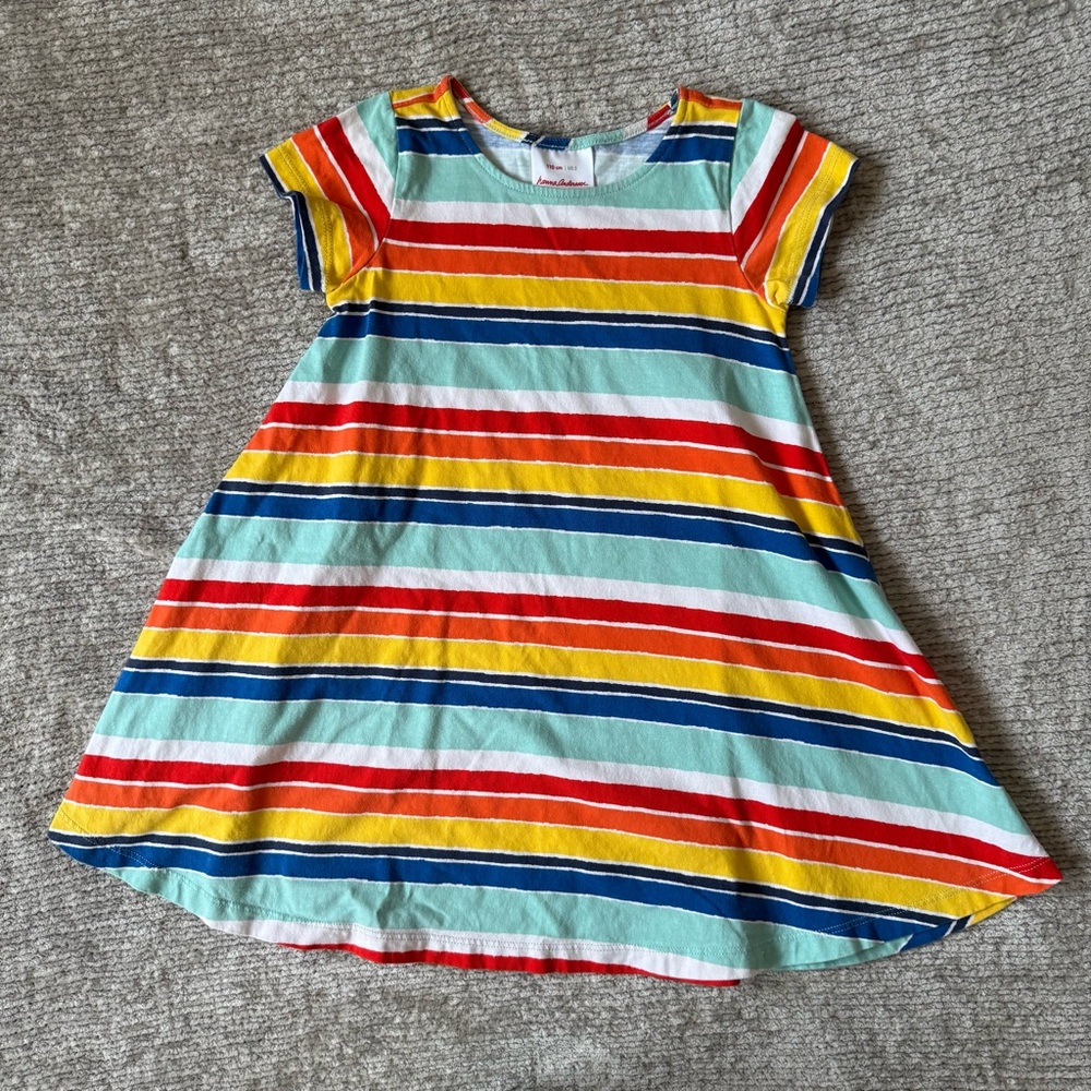 Hanna Andersson Girls Rainbow Stripe A-Line Dress 100% Cotton Size 5